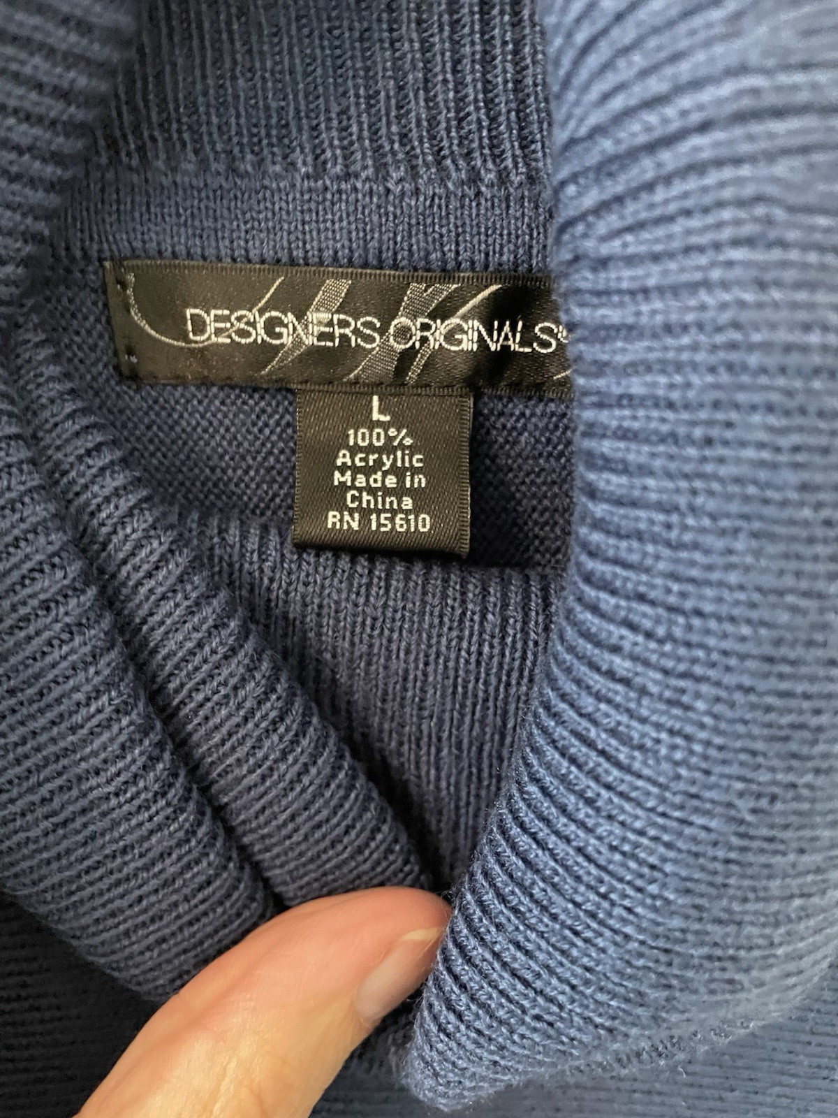 Designers Originals Vintage Blue Turtleneck Sweater Floral Intarsia Knit Large20