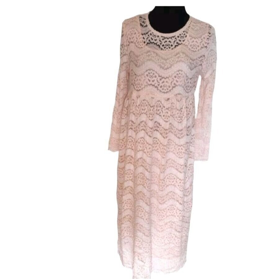 VTG Storybook Heirlooms Pink Lace Maxi Dress Empire Waist Cottagecore Coquette 1