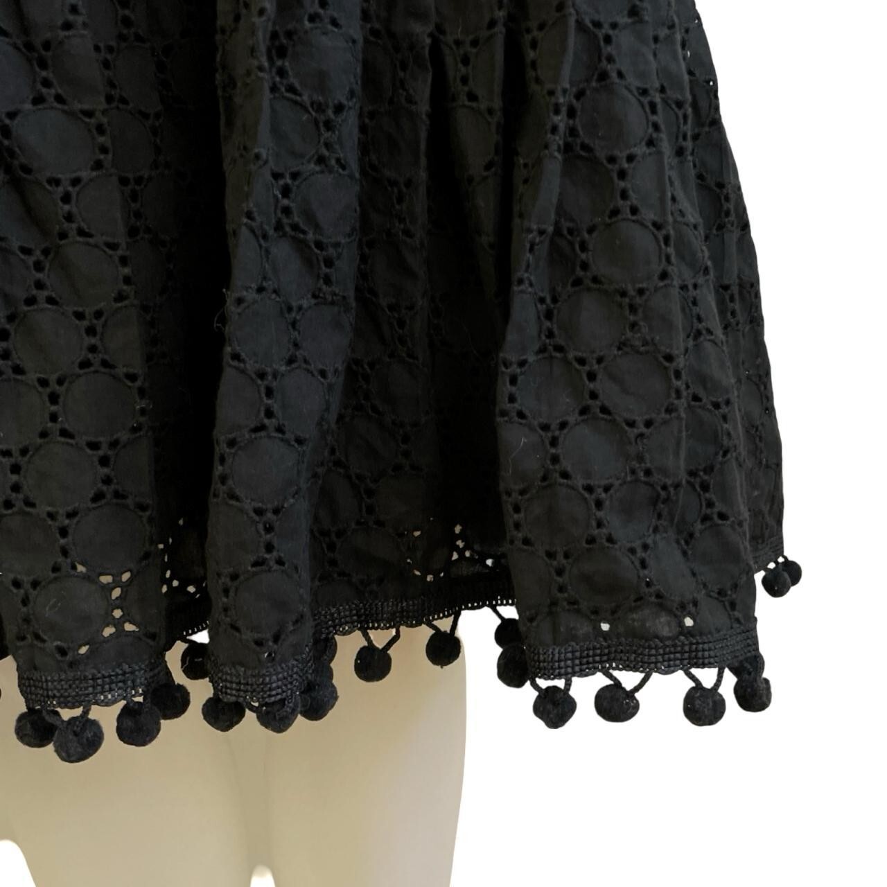 Vintage Eyelet Lace Cotton Dress Size Small 90s Maggy London Pom Pom Trim Halter