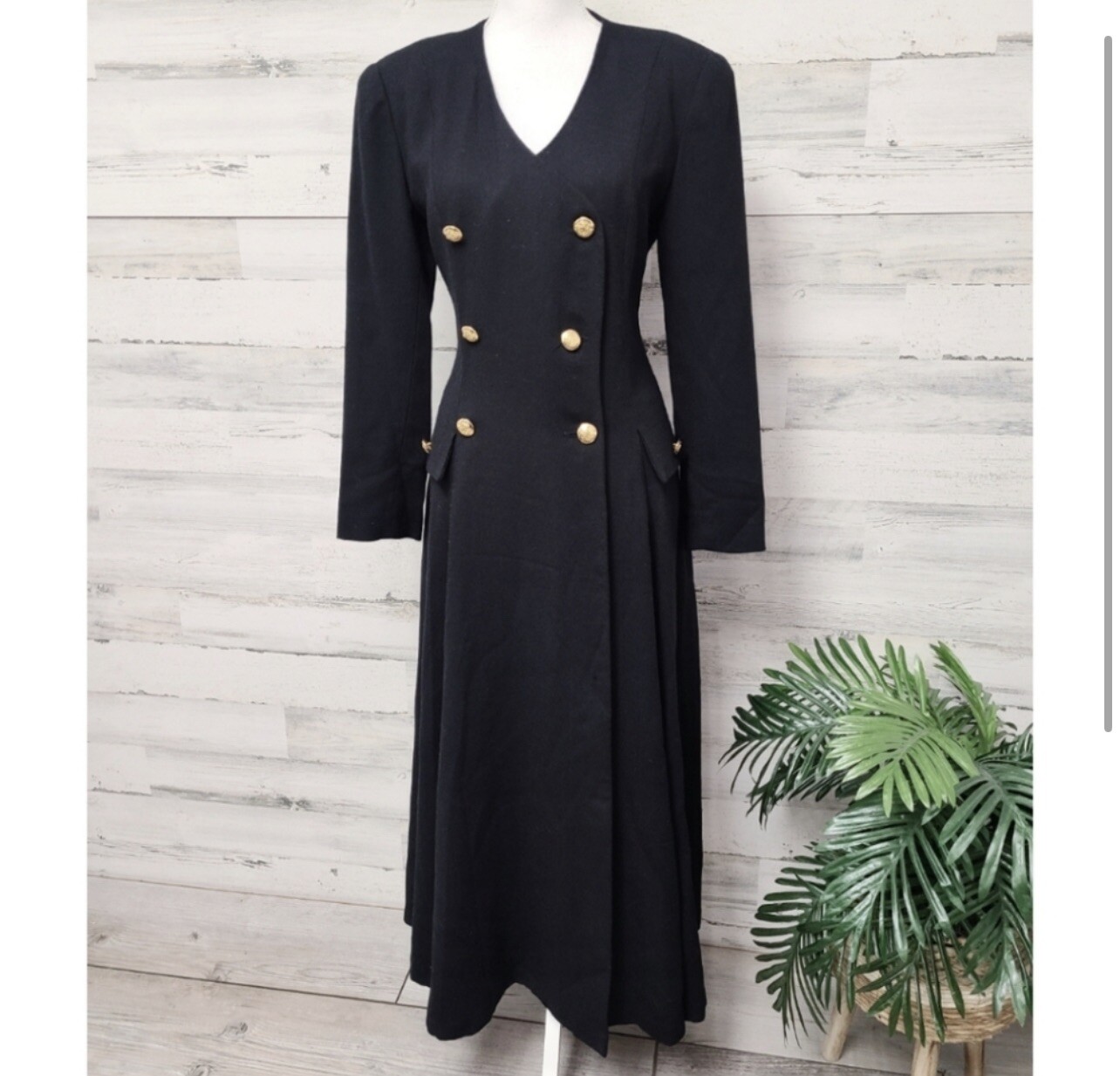 Vintage Robert Riel New York Saks Fifth Avenue Long Black Button Dress Size 10