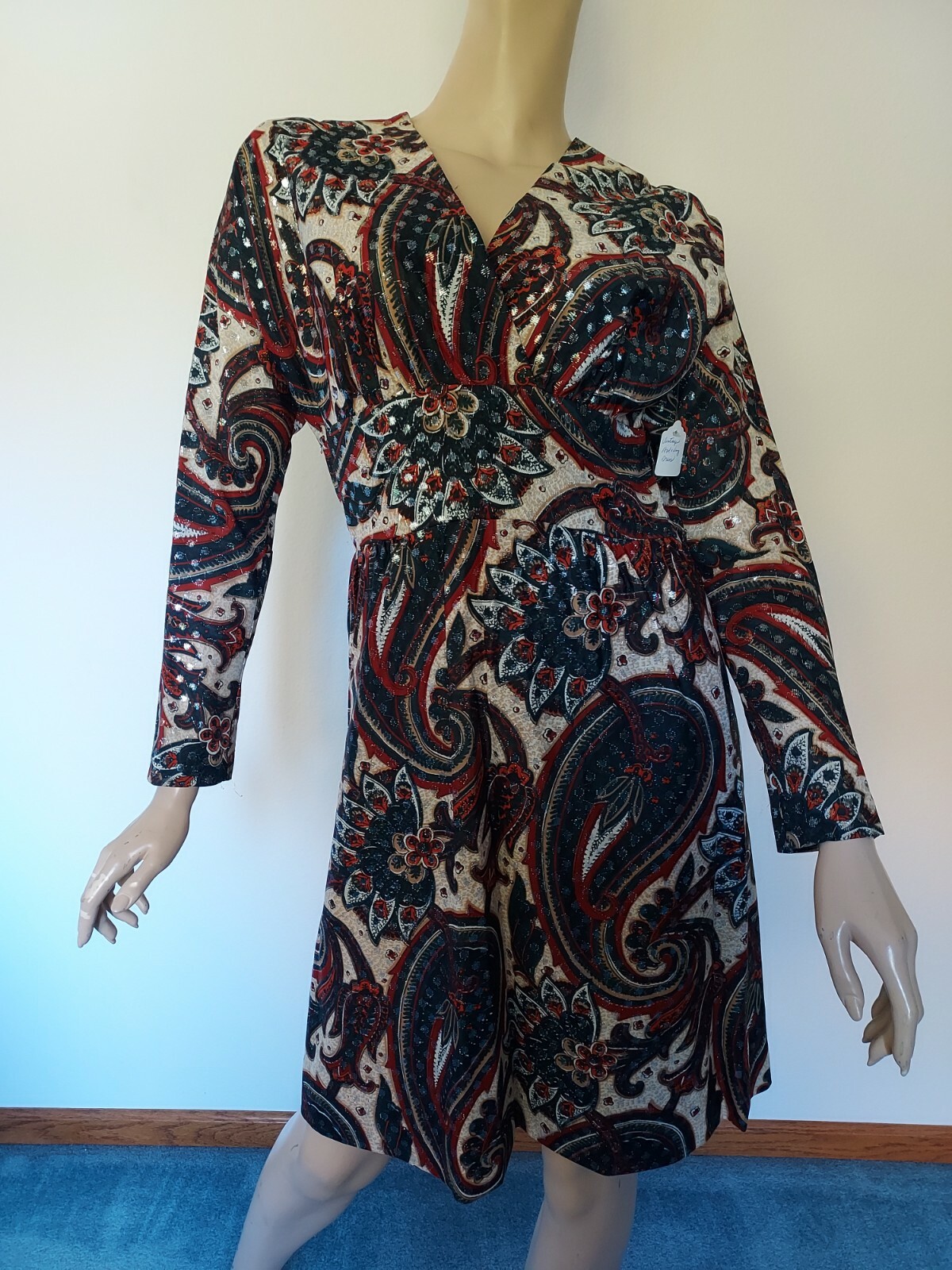 Vintage 80s/90s Dress Sparkle Paisley Cocktail Party/Dressy Wedding/Holiday