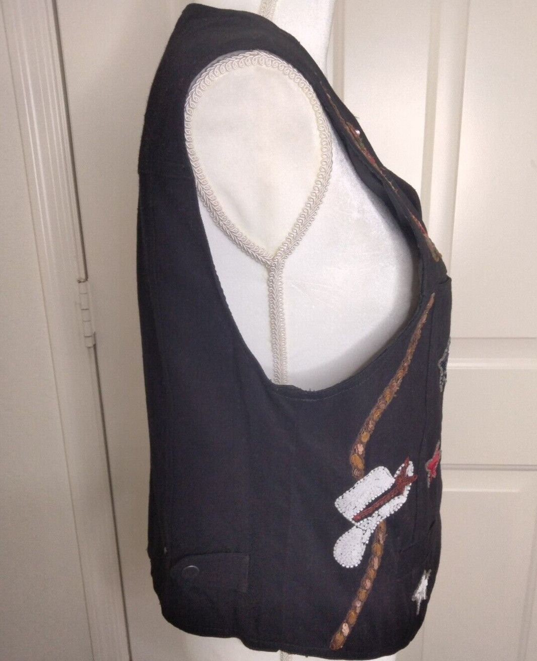 Modi Black Denim with Western Sequin Boots Cowboy Hat Stars Vest Size Medium