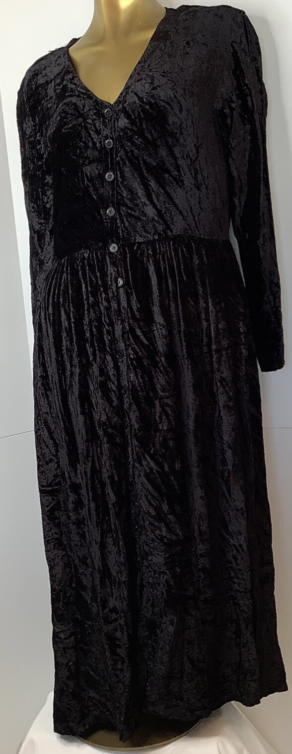 Vintage Star Of India Dress Size Medium Black Velvety Long Sleeve Made In India