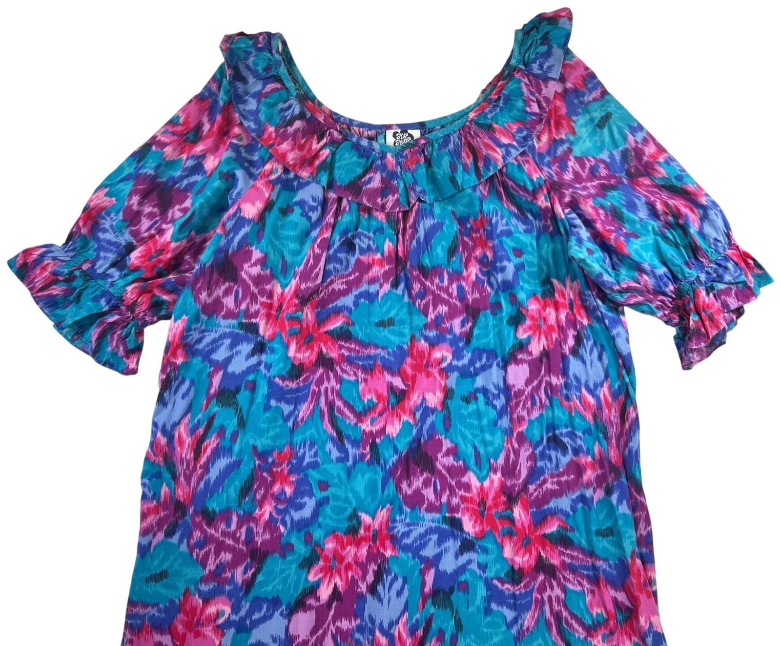Vtg Hilo Hattie Hawaiian Muumuu Dress Women’s 3X Floral Ruffle Resort Cruise