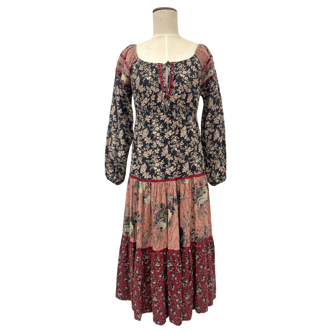 Vintage 1970s Young Edwardian by Arpeja Floral Patchwork Tiered Boho Dress