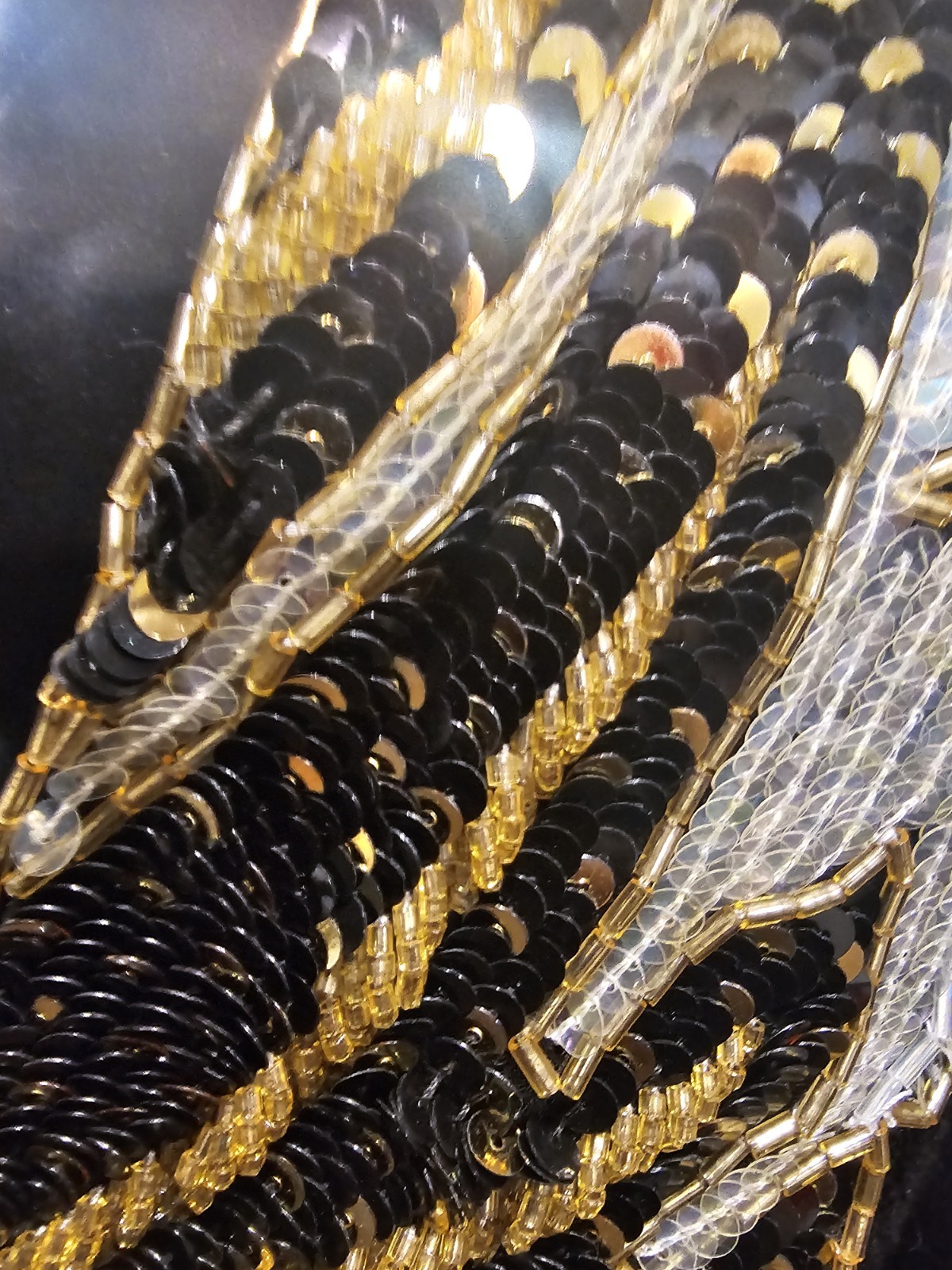 Vintage 80’s Pat Sandler For Wellmore Beaded Sequin Black And Gold Sweater Long