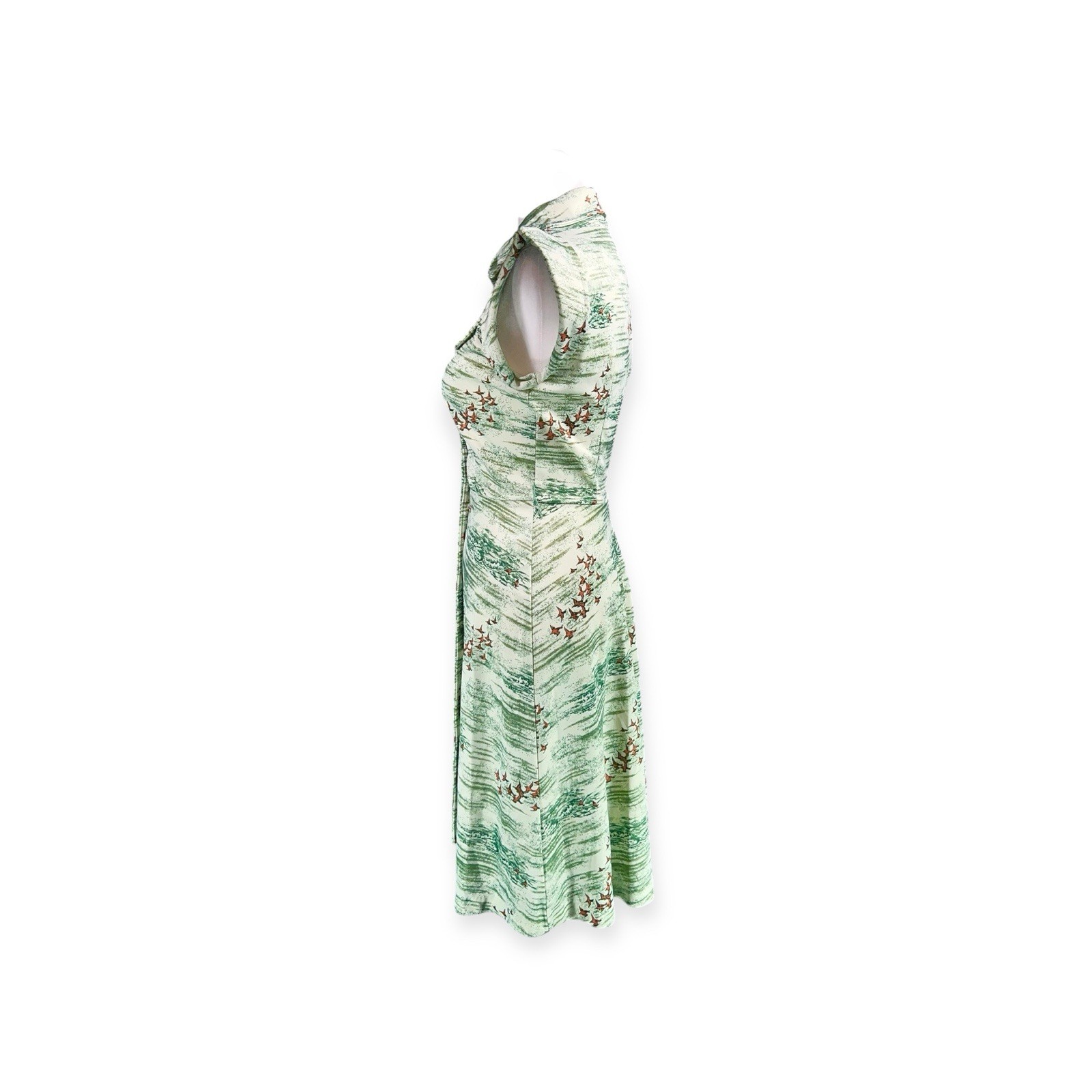VINTAGE 1970s DRESS HIPPIE MOD BOHO PRAIRIE GOOSE GEESE PRINT DISCO WHIMSICAL S