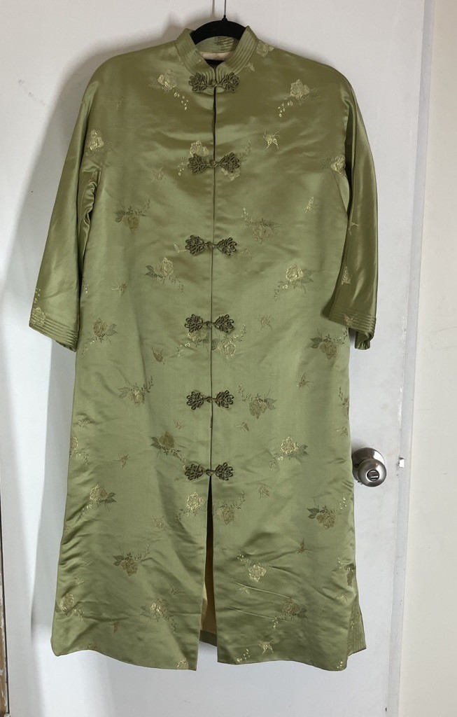 Vintage 1950s Silk Green Brocade Jacket Pant set Dynasty Hong Kong British Sz S