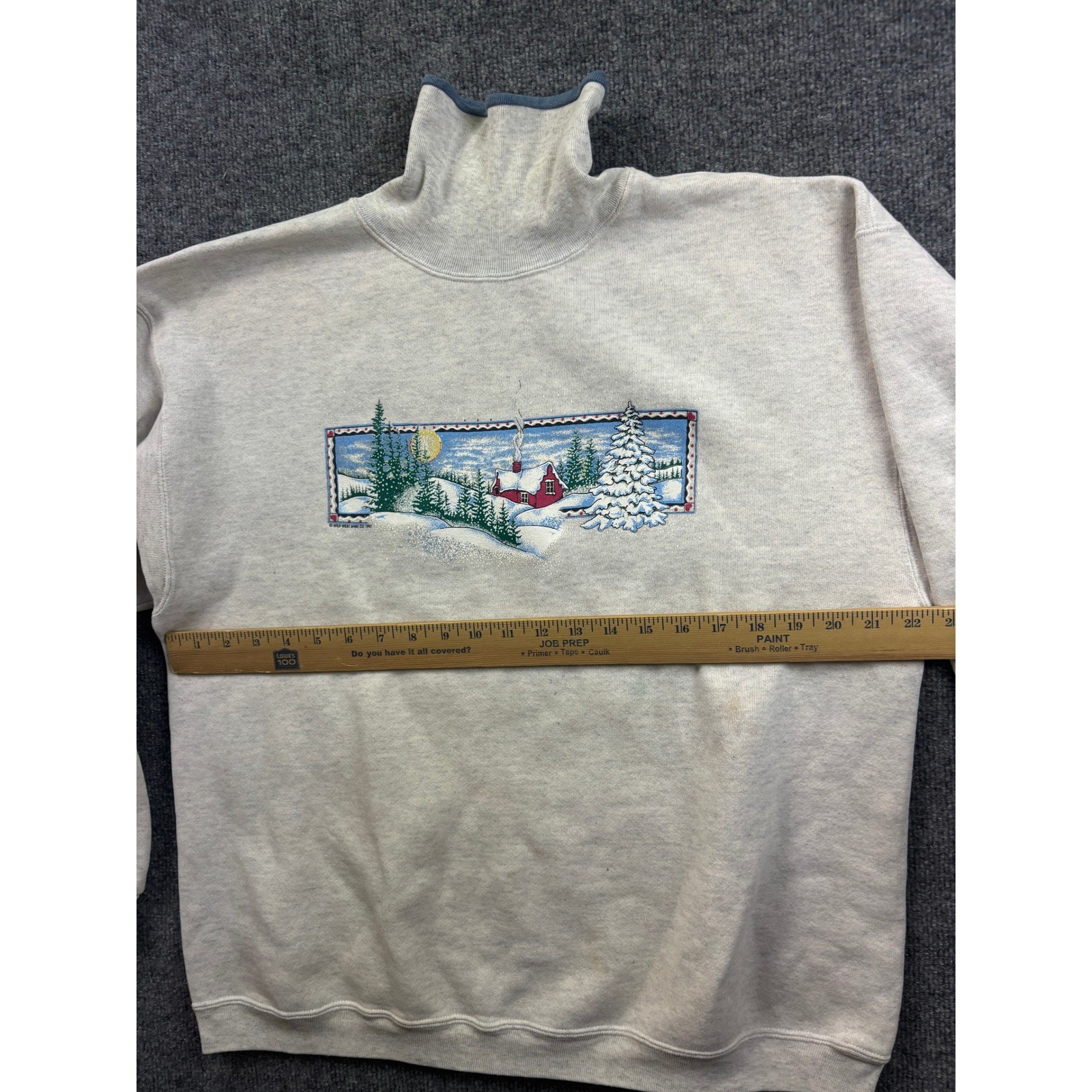 H.L. Miller Gold Sweatshirt Womens L Grey Vintage 1997 Winter Cabin Mock Neck