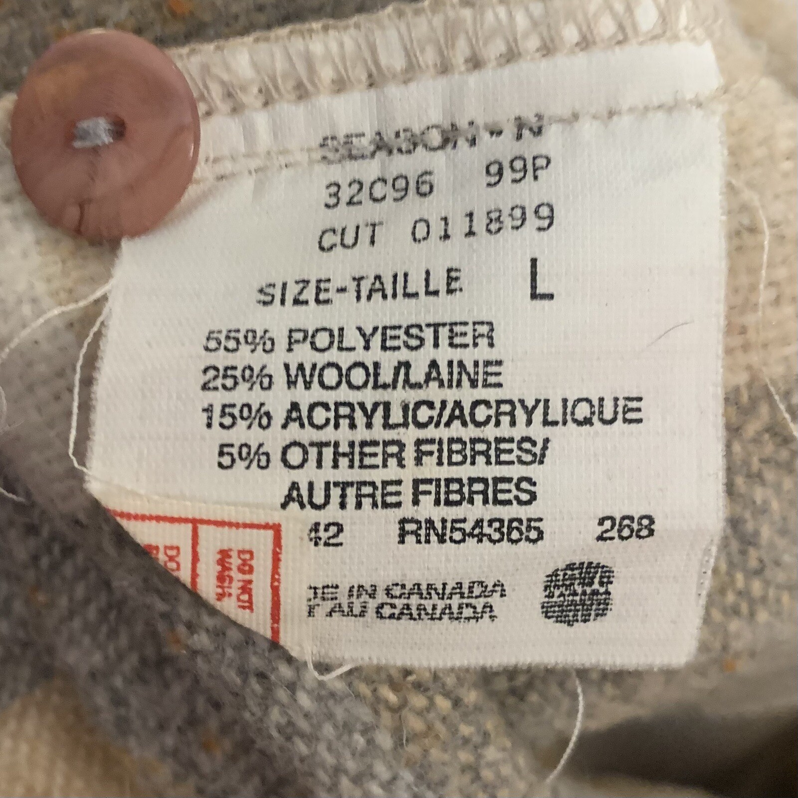 Vintage Size Large Sweater Jacket Wool Blend Tan Jay Button Front Check Orange