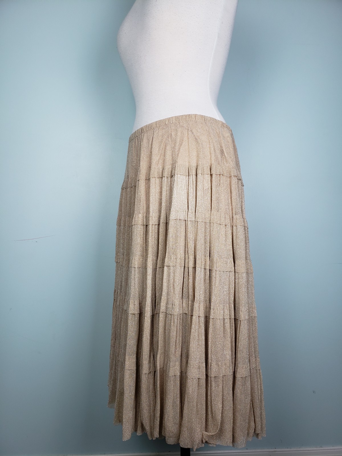 VTG Y2K Alberto Makali Skirt Women XL Midi Skirt Full Tiered Sparkly Low Waist