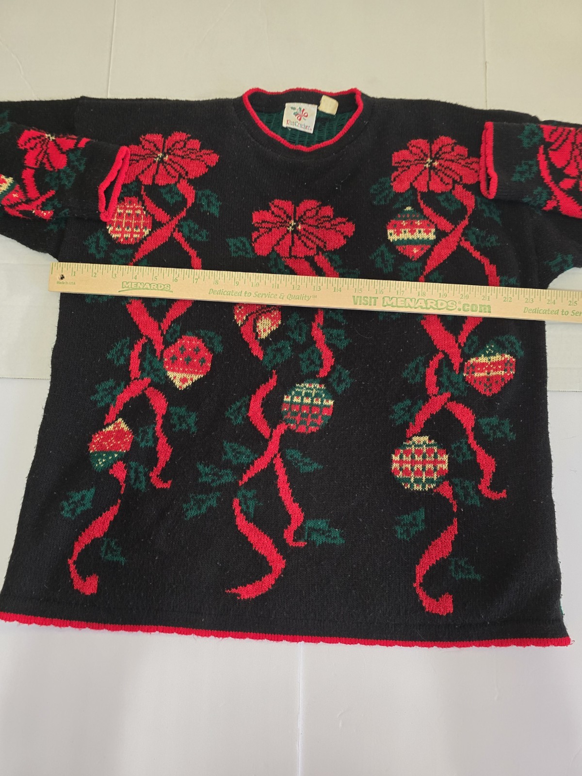 Vintage Nutcracker XL Holiday Sweater Bows Holly Ornament Grannycore
