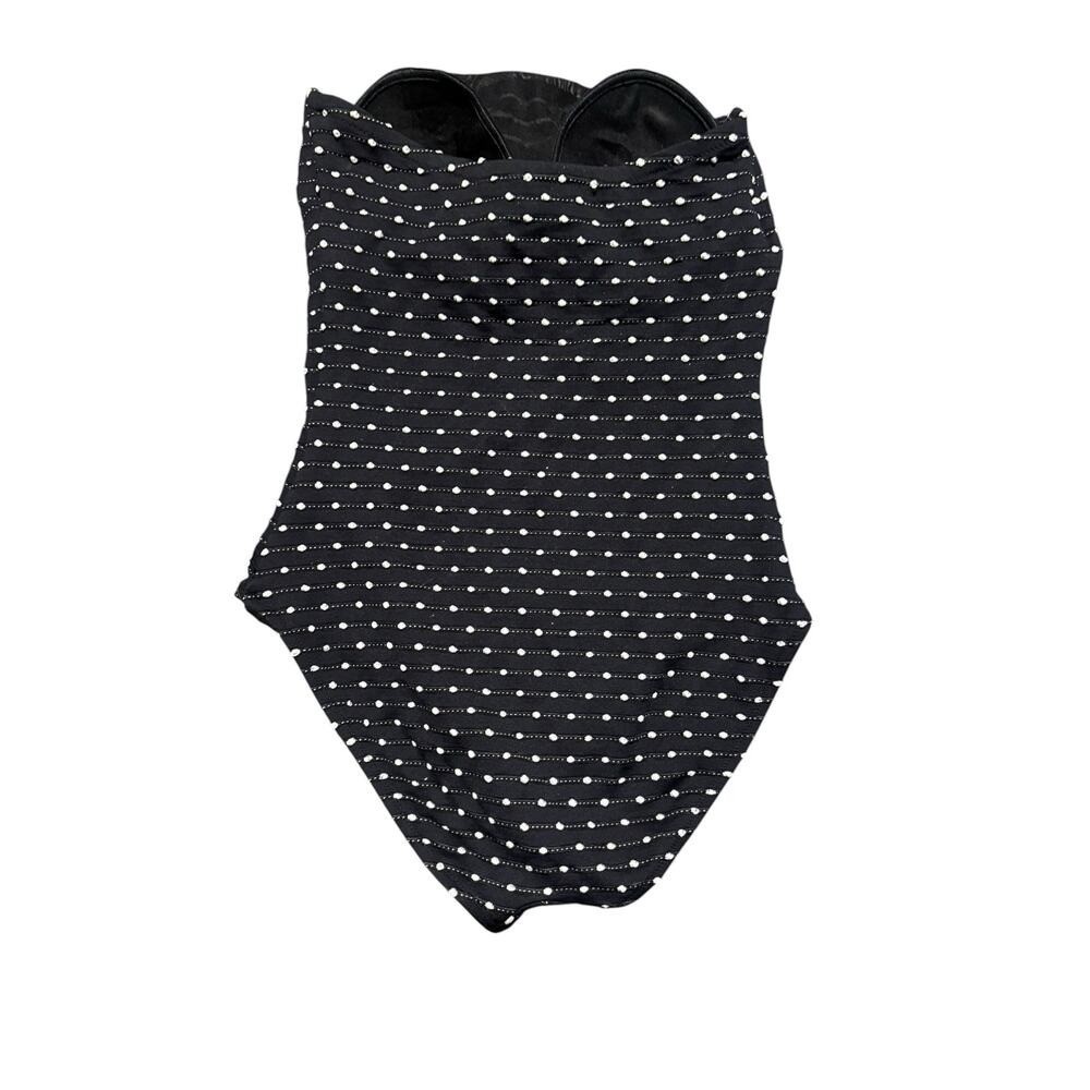 Gottex Vintage Black Pearl Dot Strapless One Piece Swimsuit Sz 12