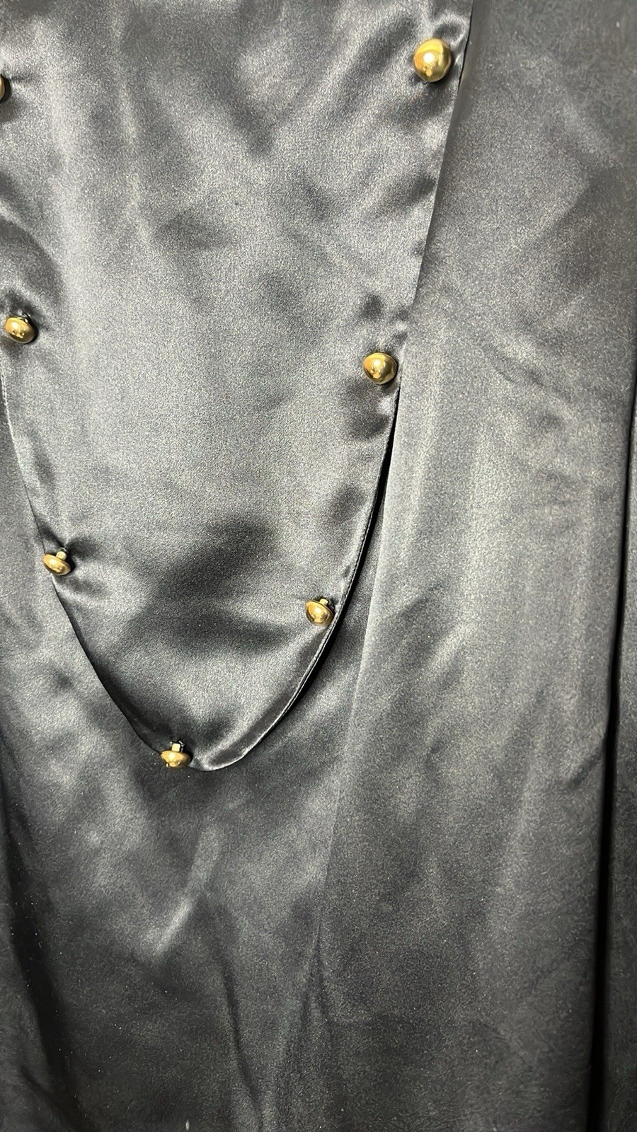 True Vintage 70s Adolfo Silk Satin Top with Gold Buttons Elegant Classic Chic