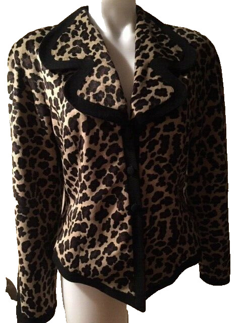 Vintage Rina Rossi 10 Leopard Animal Print Velour Print Blazer Jacket # 3145