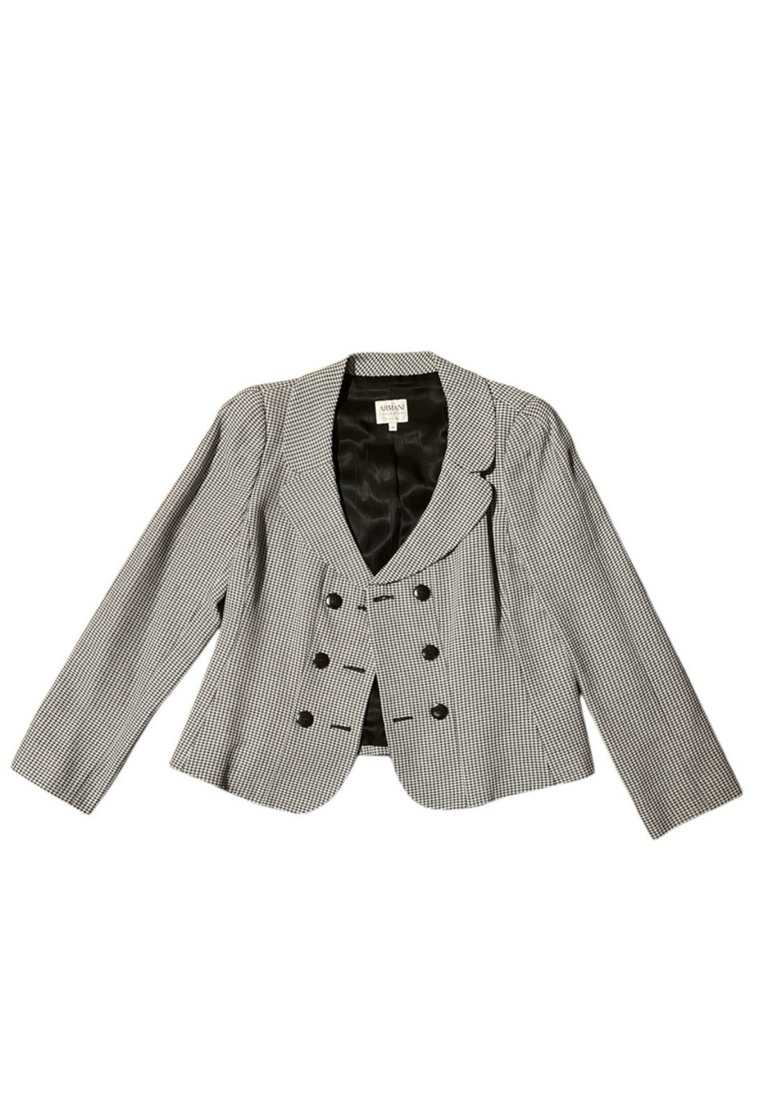 Armani Academia Baby Houndstooth Double Breasted Chic Silk Blend Designer Blazer