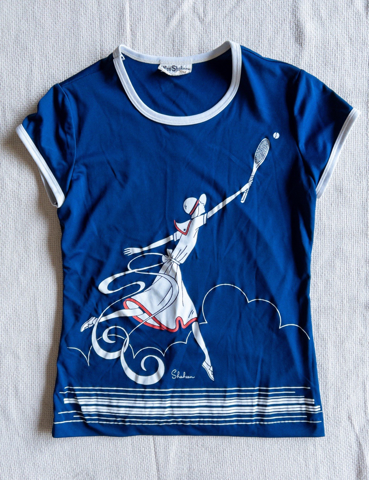Vintage 70s Miss Shaheen Tennis Ringer Top | Alfred Shaheen Sportswear Shirt M