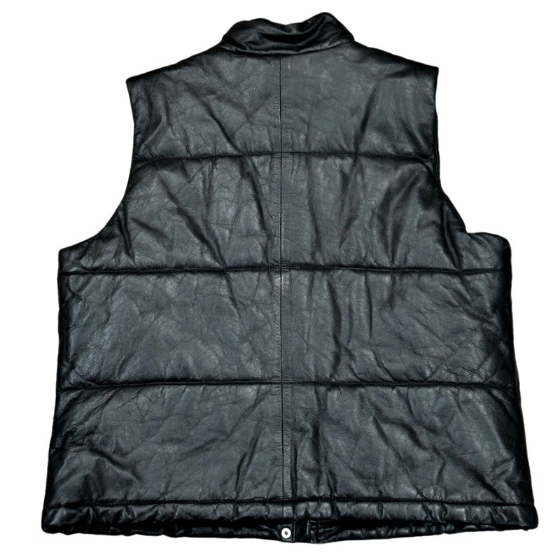 VTG Y2K Tommy Hilfiger Black Leather Puffer Vest XL Zip Snap Streetwear Normcore