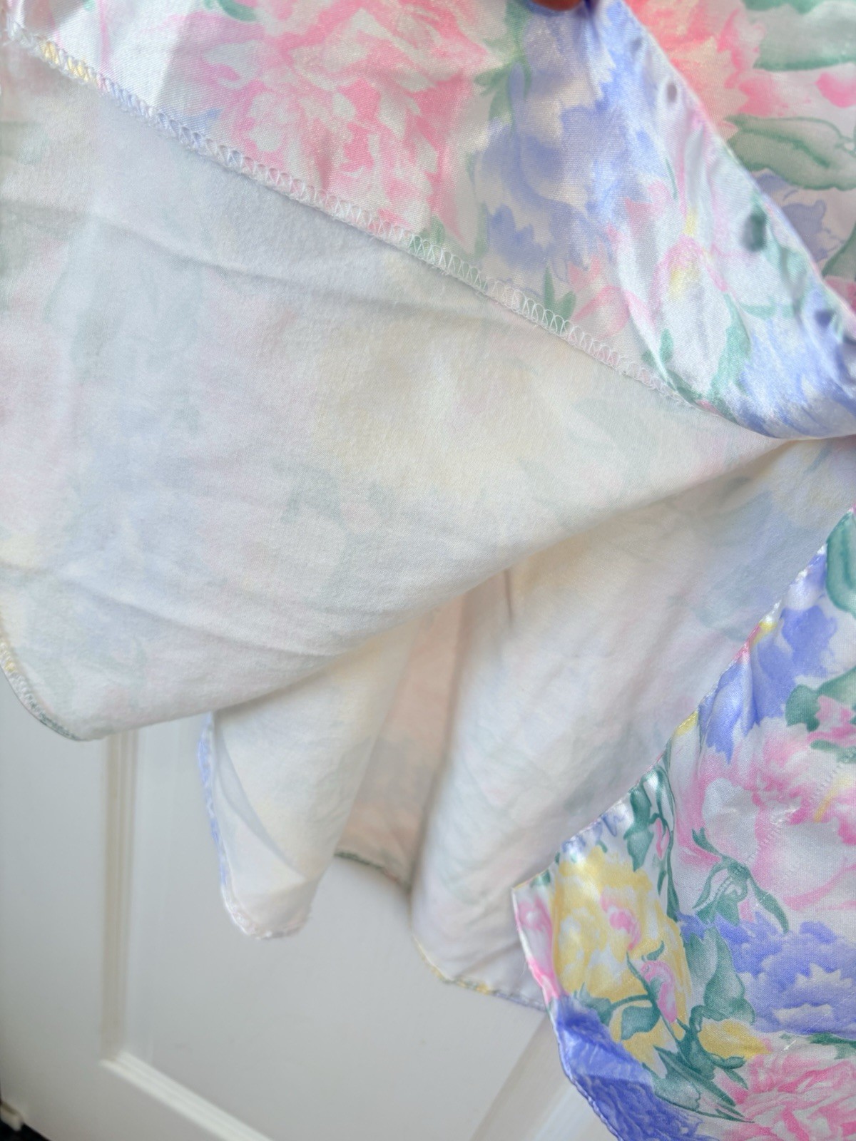 Vintage Kathryn Satin Pastel Floral Flannel Night Shirt Nightgown Gown~Large