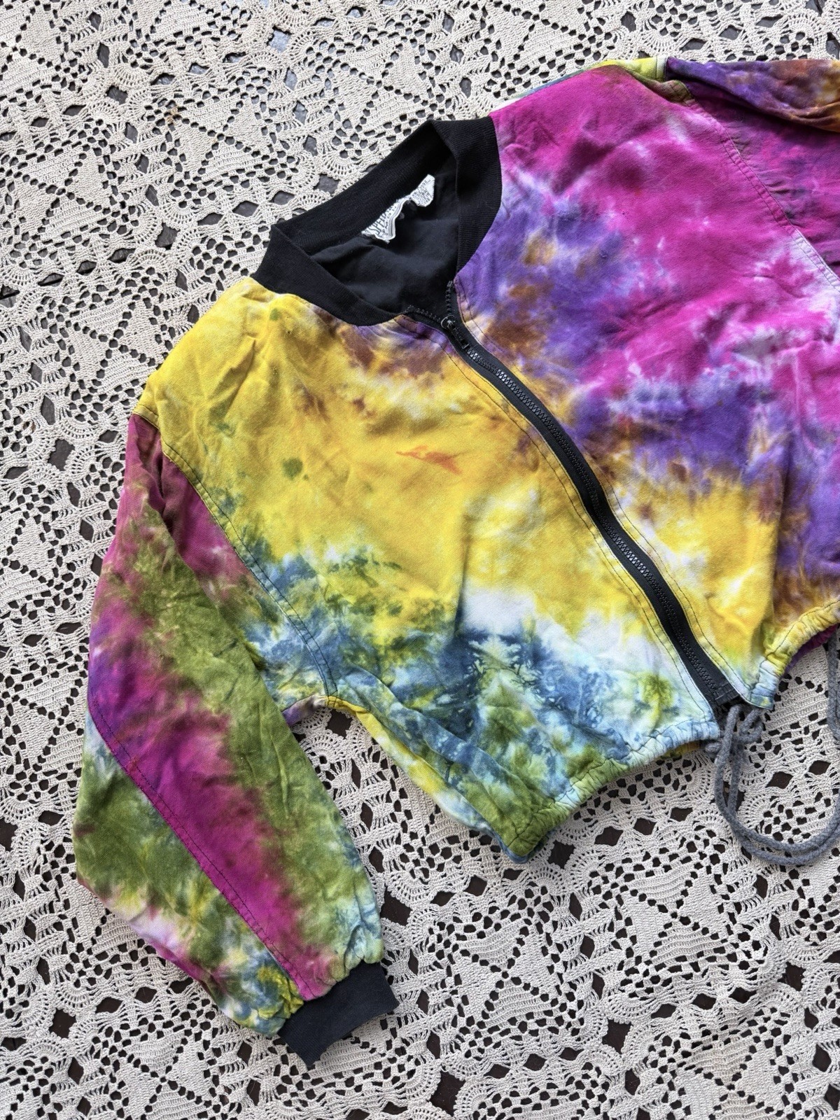 Vintage ‘80s ‘90s Tie Dye Bomber Jacket Soft Rayon India S/M/L