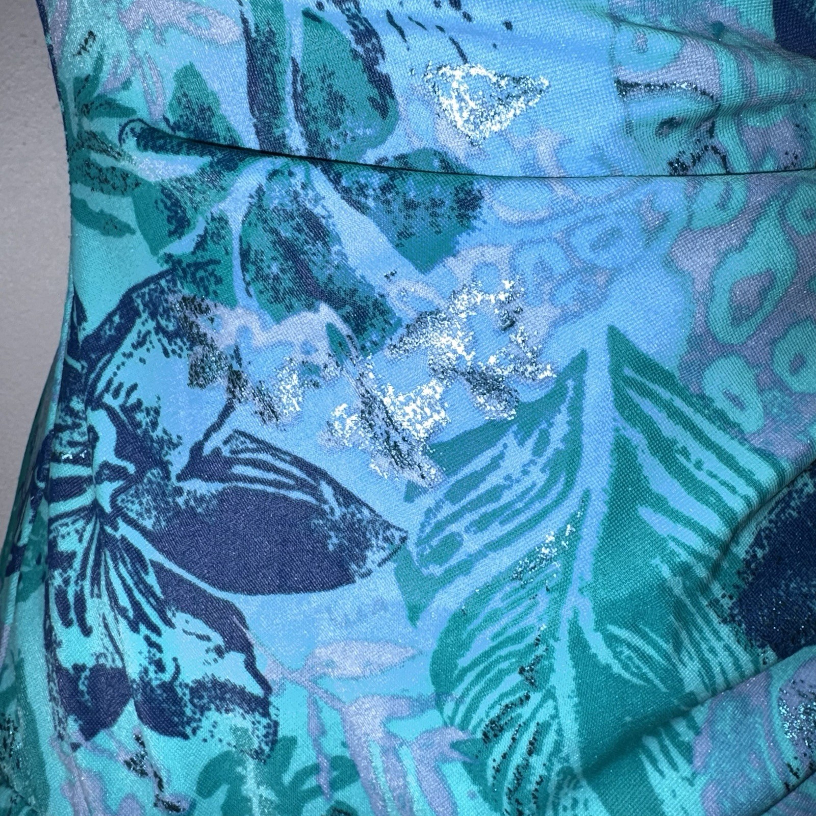 Vtg Cole Of California 90’s One Piece Swimsuit Size 8 Blue Floral Metallic Print