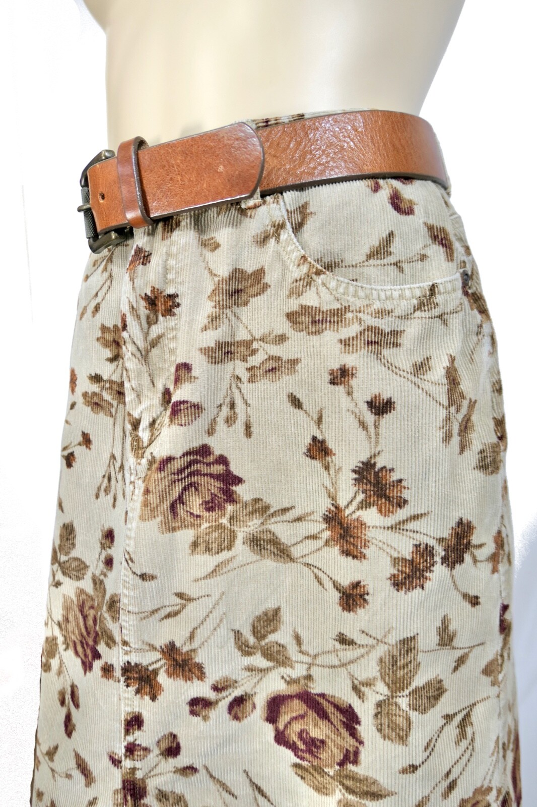 Vintage Y2K 90s Eddie Bauer Corduroy Wiggle Pencil Skirt Boho Floral Midi 8P