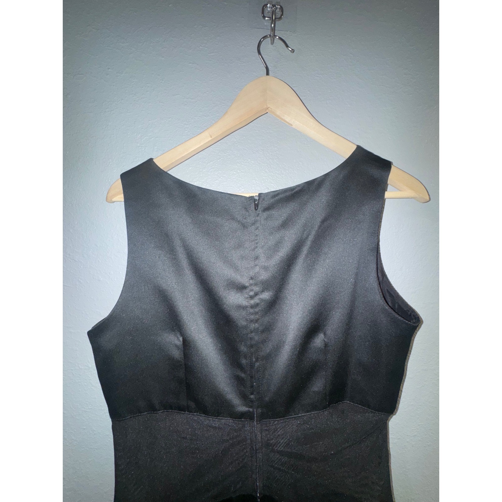 Vintage Jay Jacobs Black Satin Mesh Midriff Mini Dress Sleeveless USA Made 11/12