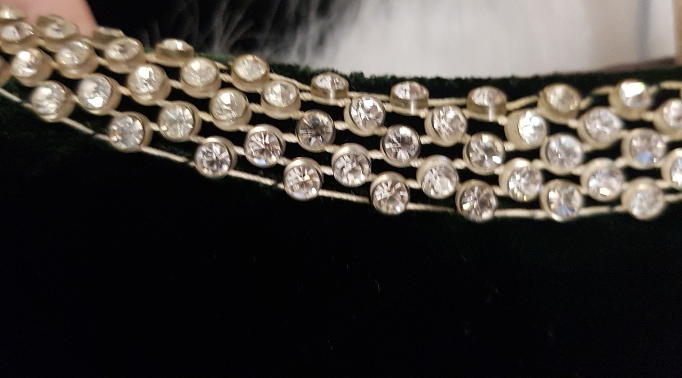Vintage Velvet Emerald Green Peck & Peck Rhinestone Neck & Arms Dress 5th Ave NY