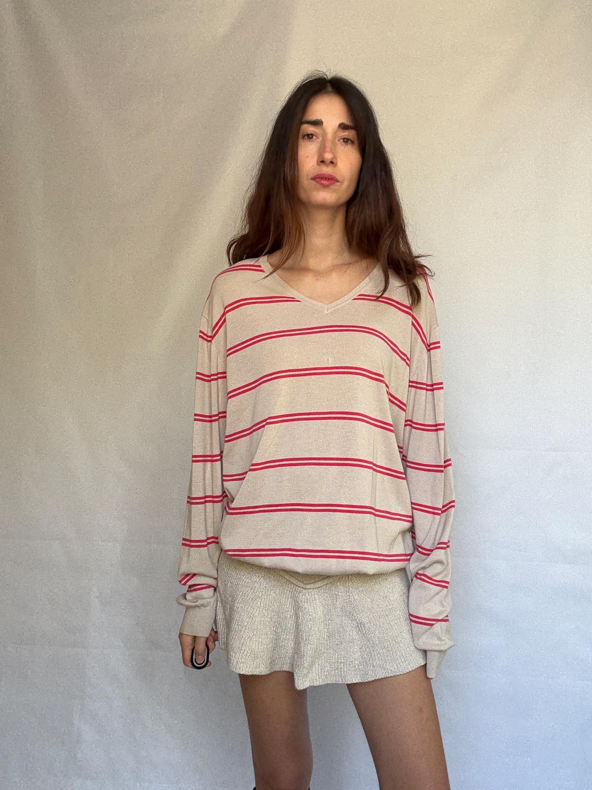Massimo Dutti beige striped jumper, 100% extra fine cotton, ribbed cuffs and hem
