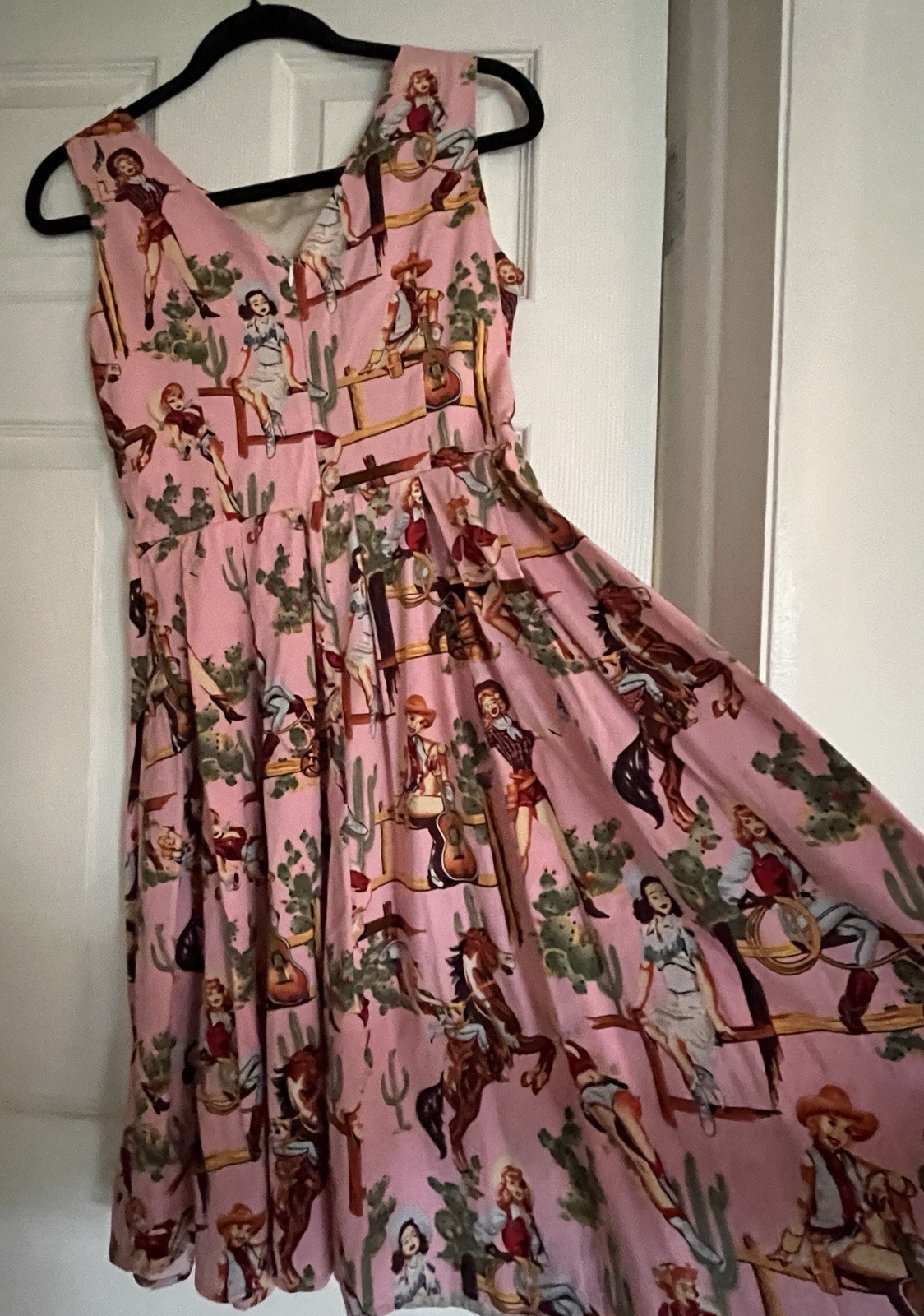 PRICE DROP, Mid Century Modern Swing Dress, Rockabilly, Pink, Cowboy, Size M
