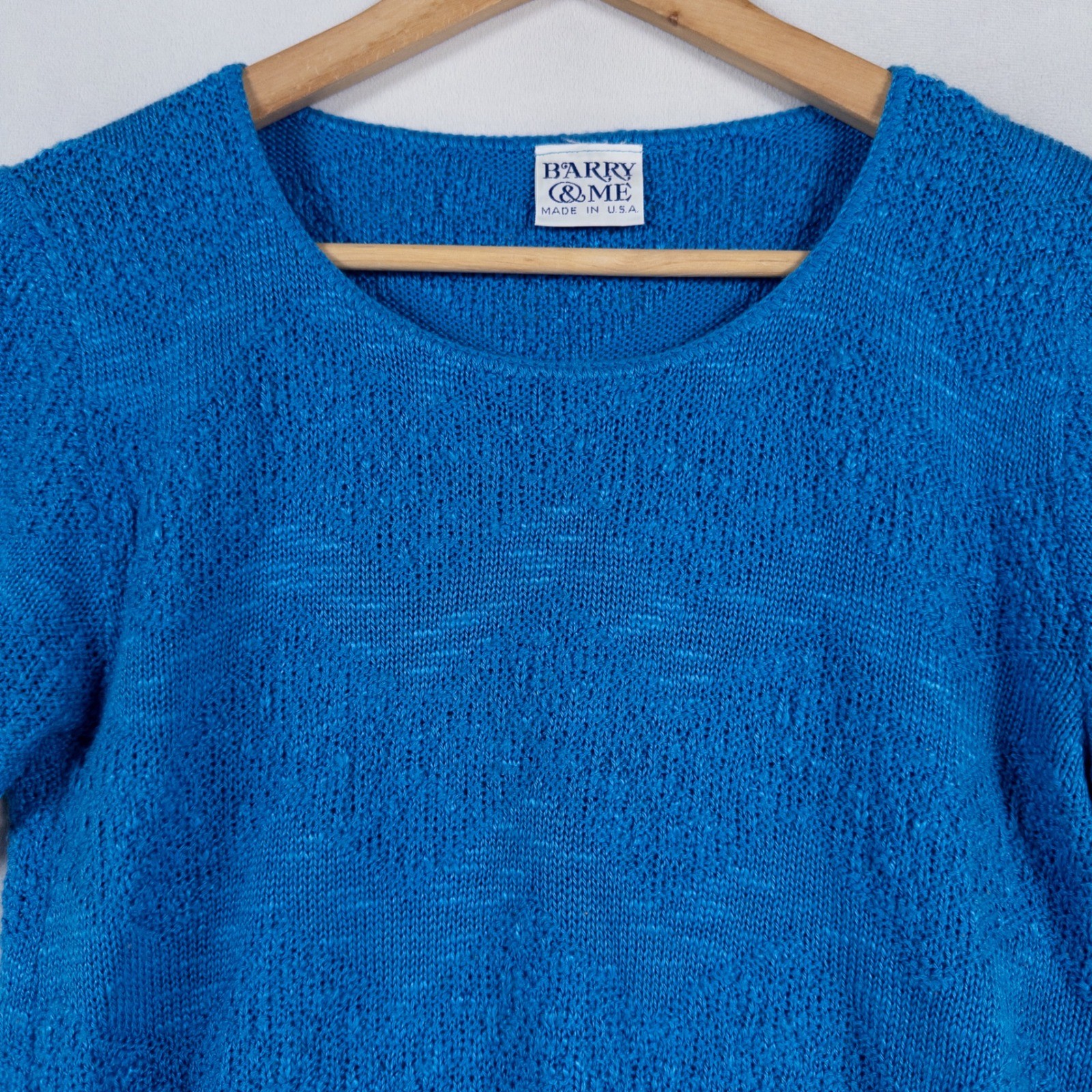 Vtg Barry & Me Sweater Womens One Size Blue Short Sleeve Textured Cottagecore
