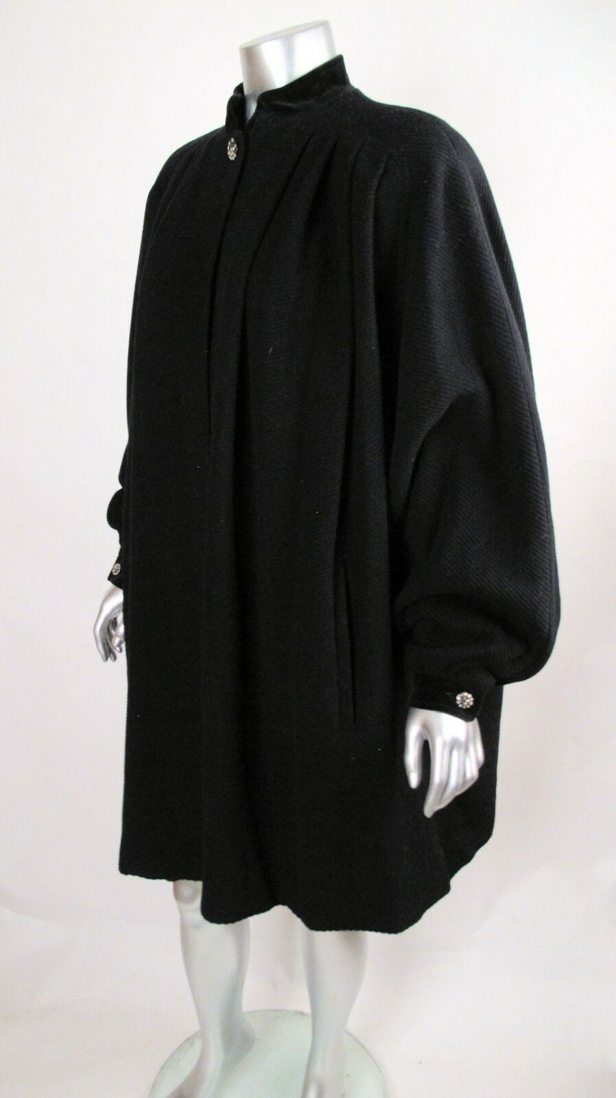 100% Auth Vintage VALENTINO MISS V Velvet Trim Textured Swing Trapeze Coat 44 10