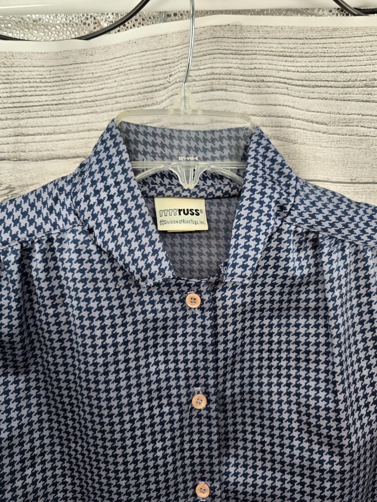 Vintage RRRRuss Secretary Blouse Sz 10 Blue Tie Neck Button Down Top 70’s 80’s