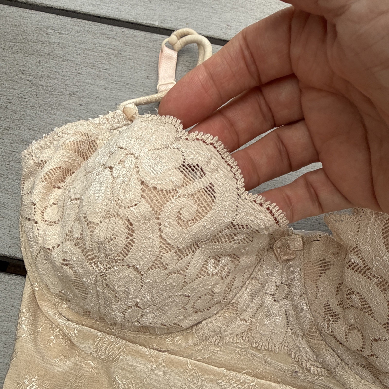 VTG 90s ARIANNE Small Nude lace Trim UnderwireTeddy Lingerie Boudoir