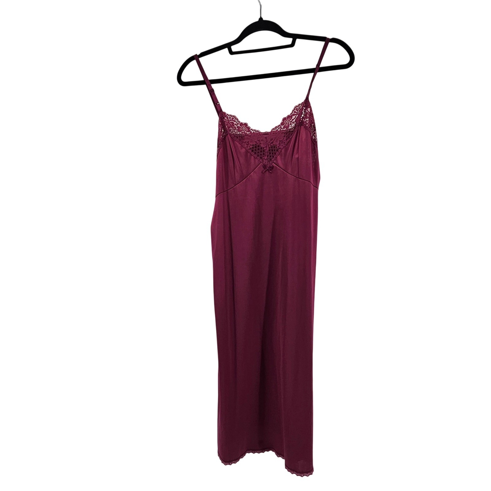 Vintage Cotillion Burgundy Lace Trim Slip Dress Size 34 Coquette Lingerie