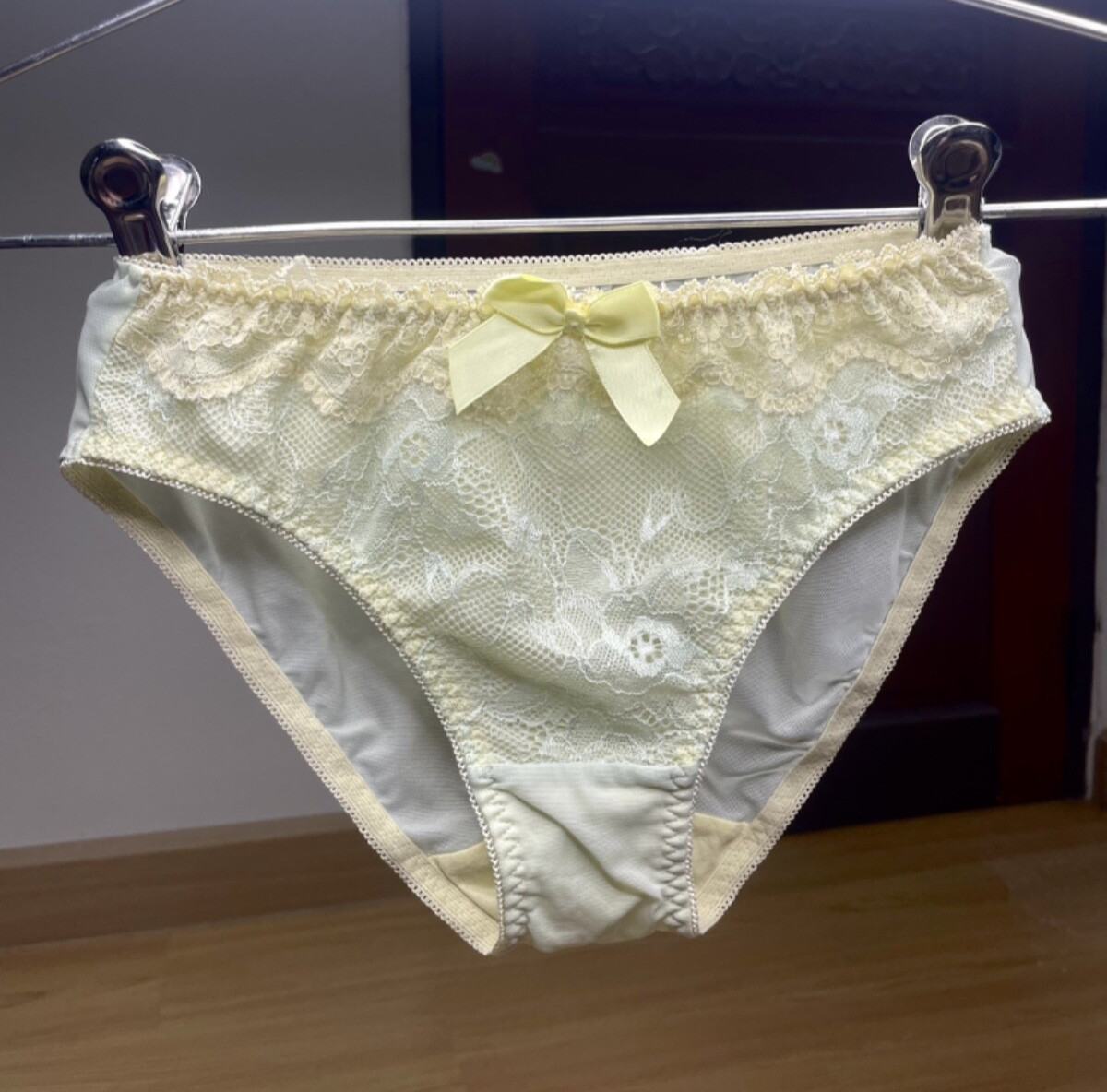 Vintage Silky Pale Nylon Mesh Sissy Panty Sz.5 Floral Lace Briefs Hip 34-37″