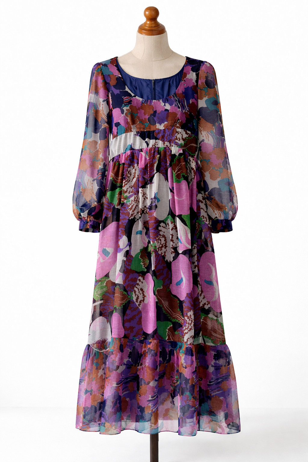 Vintage Don Luis De Espana Maxi Dress Size 10 Floral Long Sleeve Ruffle Bottom