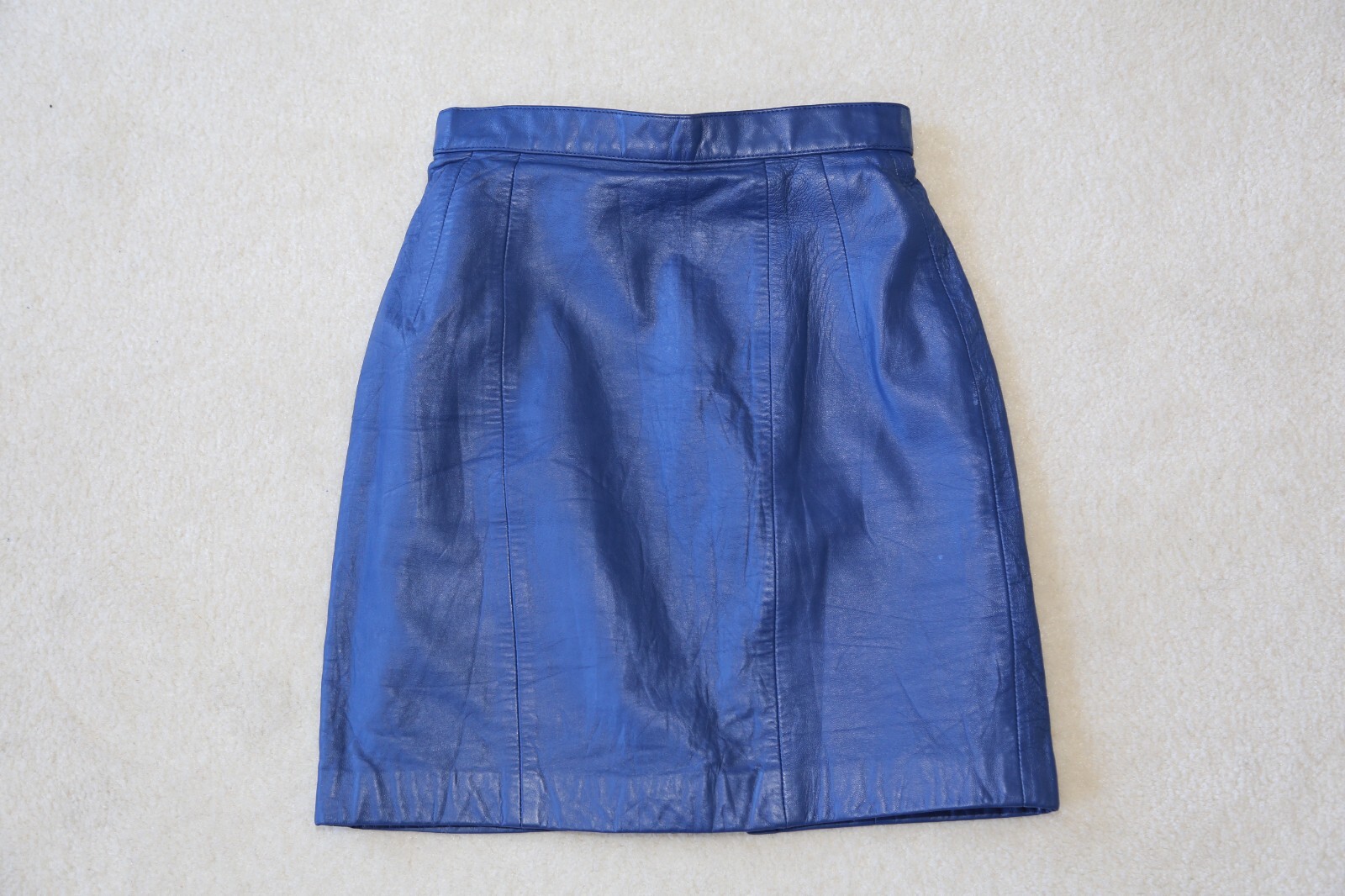 Authentic Genuine Lamb Leather mini skirt Made in Japan Vintage Blue