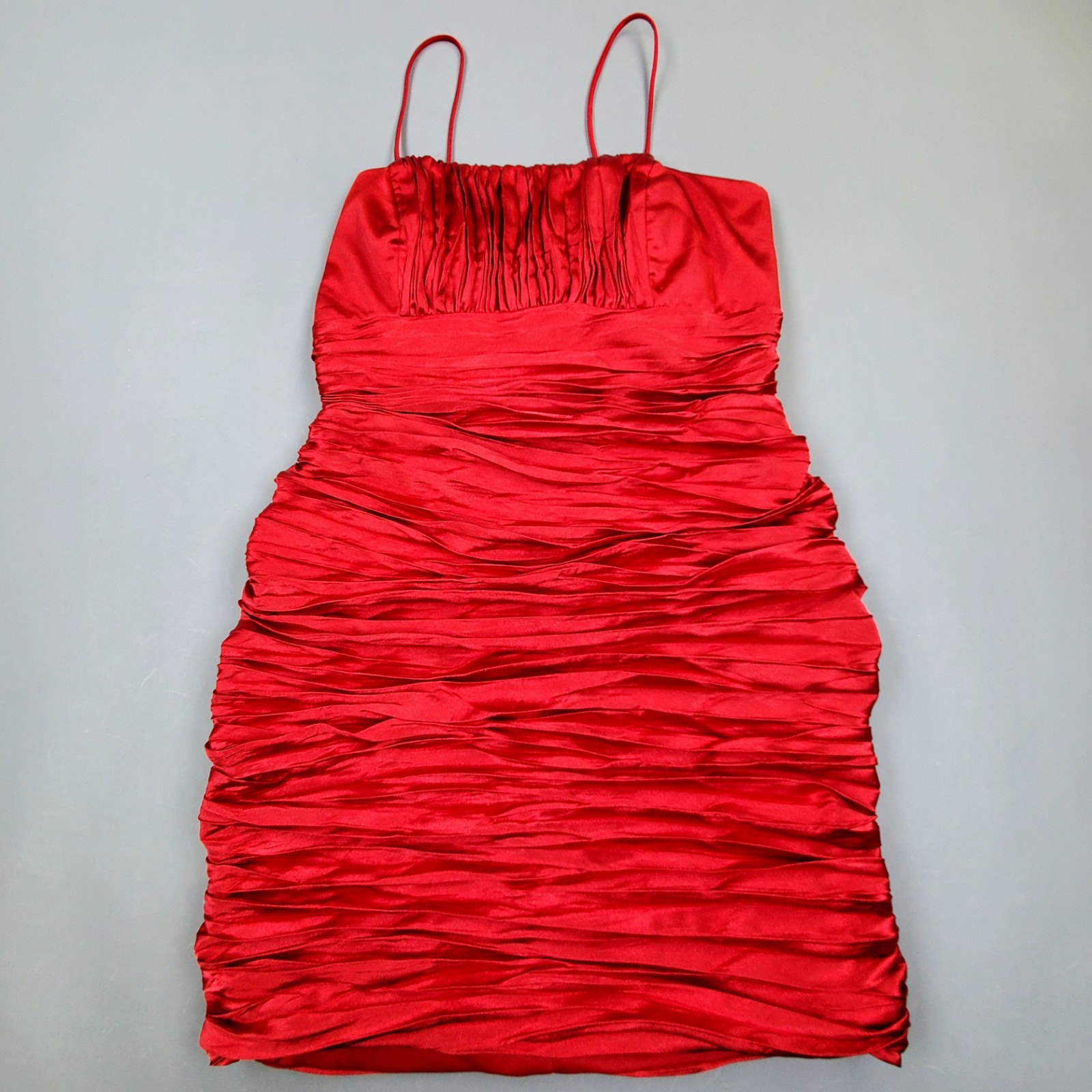 VTG 80s Eureka Red Mini Empire Ruched Shelf Bust Bandage Party Cocktail Dress