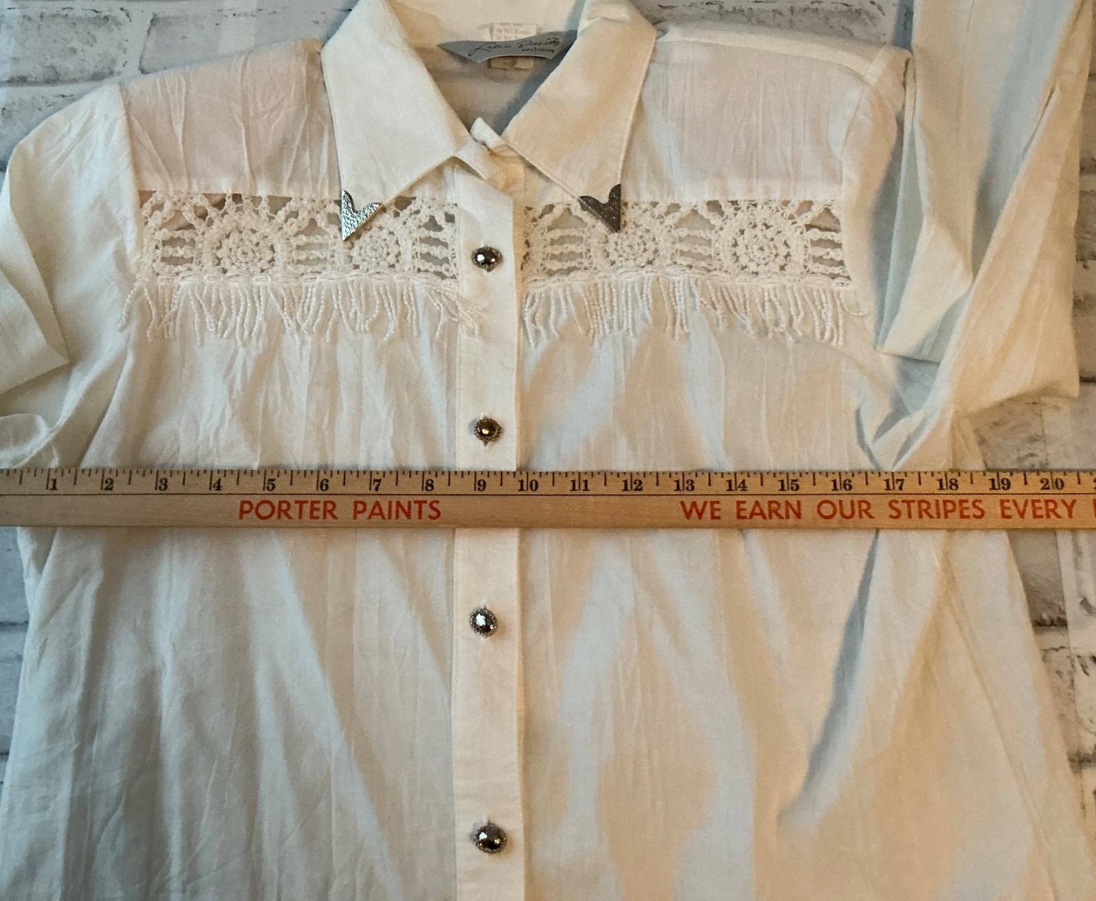 Lilia Smitty White Long Sleeve Medium Western Lace Metallic Bib Shirt 80’s VTG