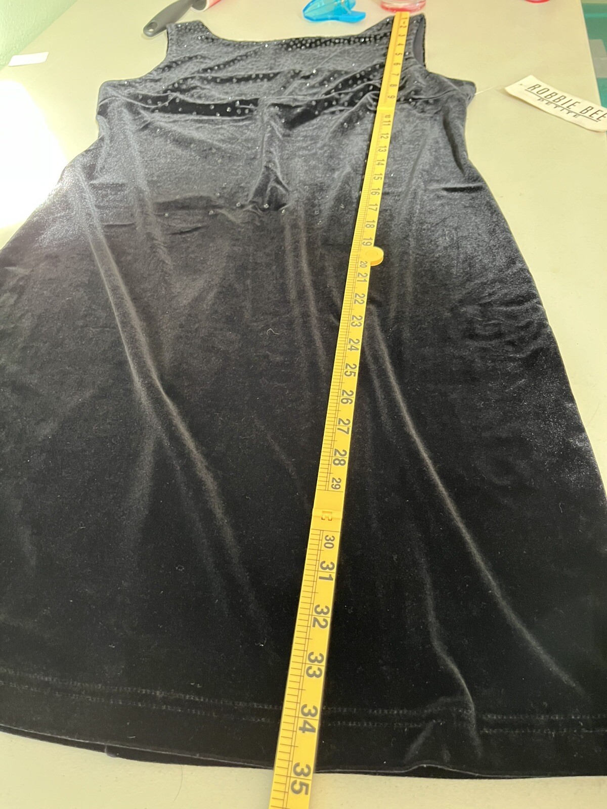 ROBBIE BEE NWT $69 Black Velvet Rhinestones Sleeveless Dress Stretch Size 10P