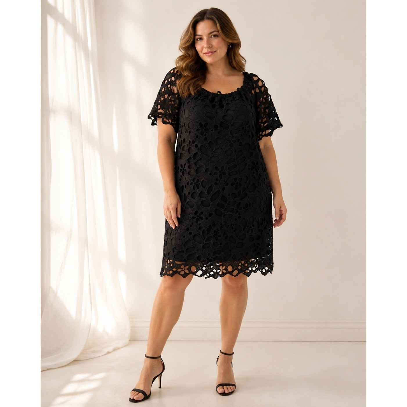 PRETTYGARDEN Women’s XL Black Floral Cutout Lace Shift Dress NWT Modest