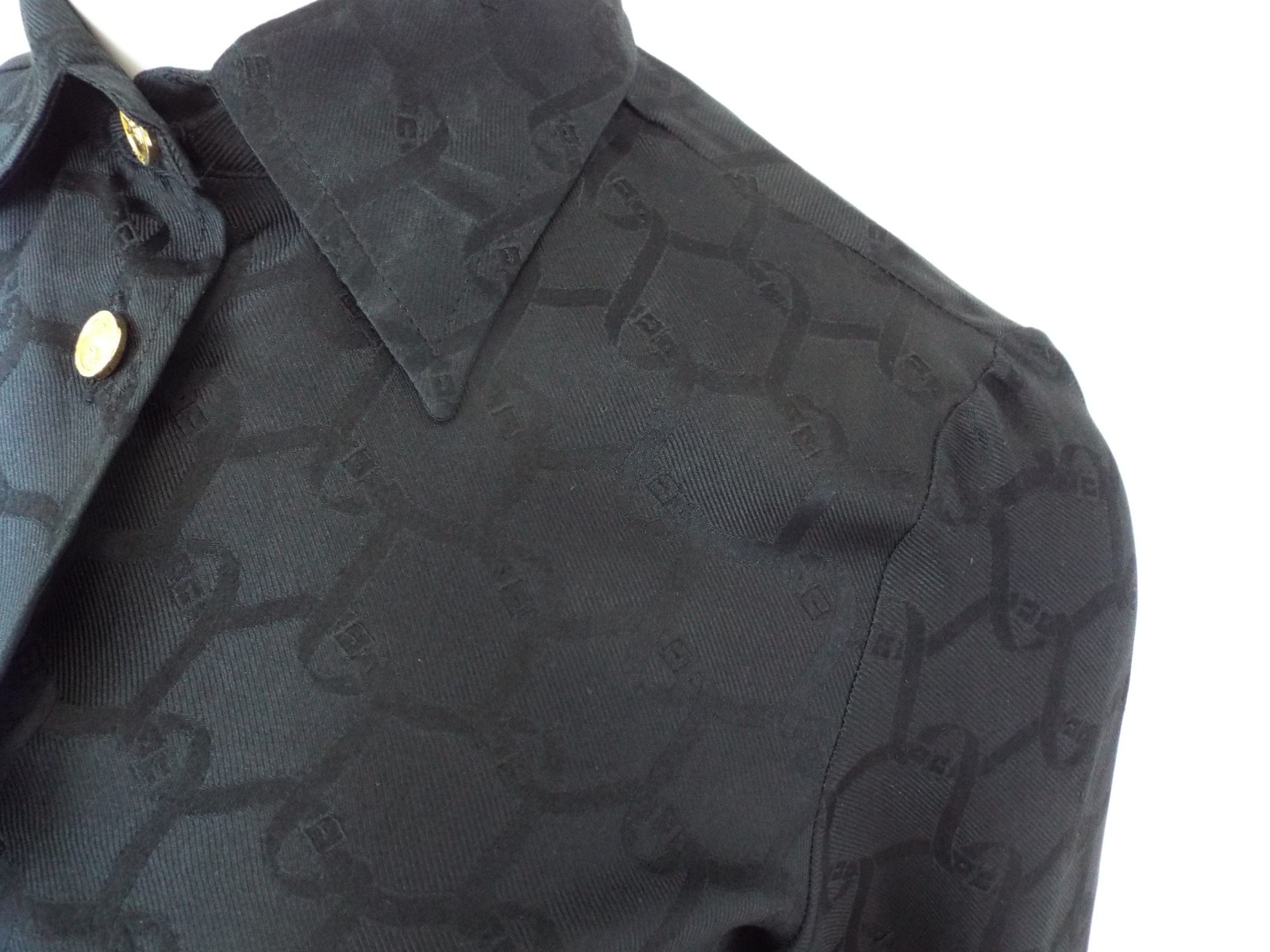 Vintage Roberta di Camerino Black Silk Blouse Shirt XS 6 Belt Logo Gold Buttons