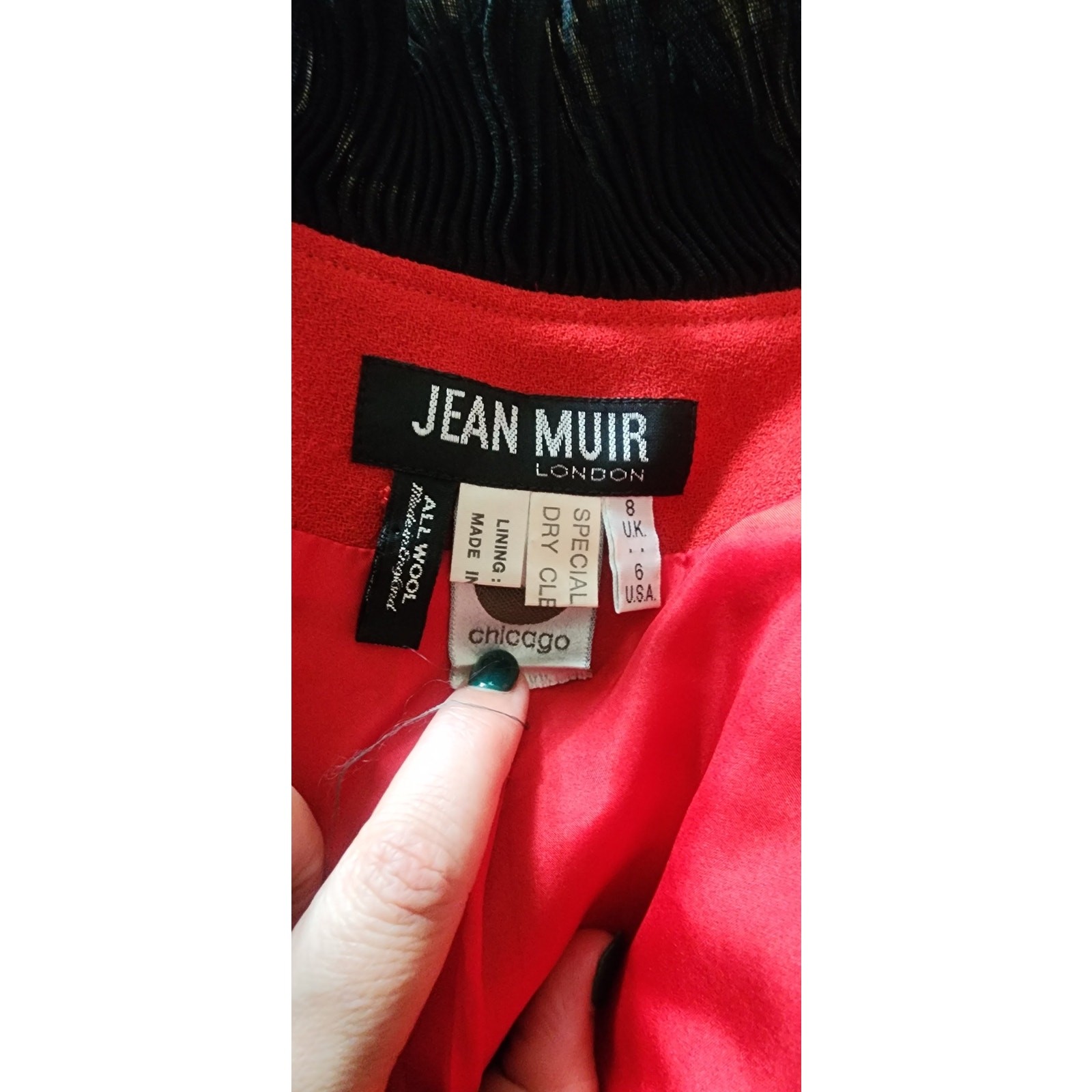 Vintage 1980s Jean Muir Jacket Red Black Ruffle Trim Evening Blazer with Peplum