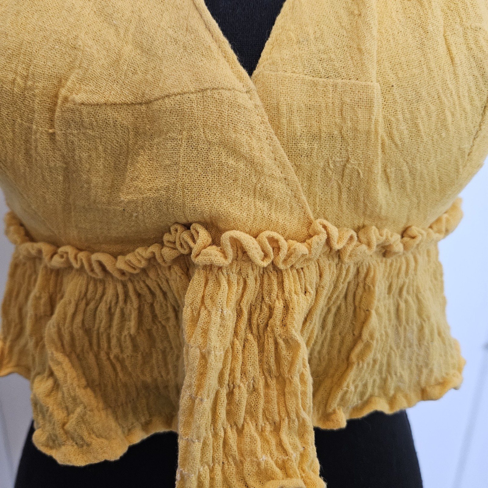 Vintage 80s 90s Women’s Medium Mustard Yellow Tie Back Crop Halter Top