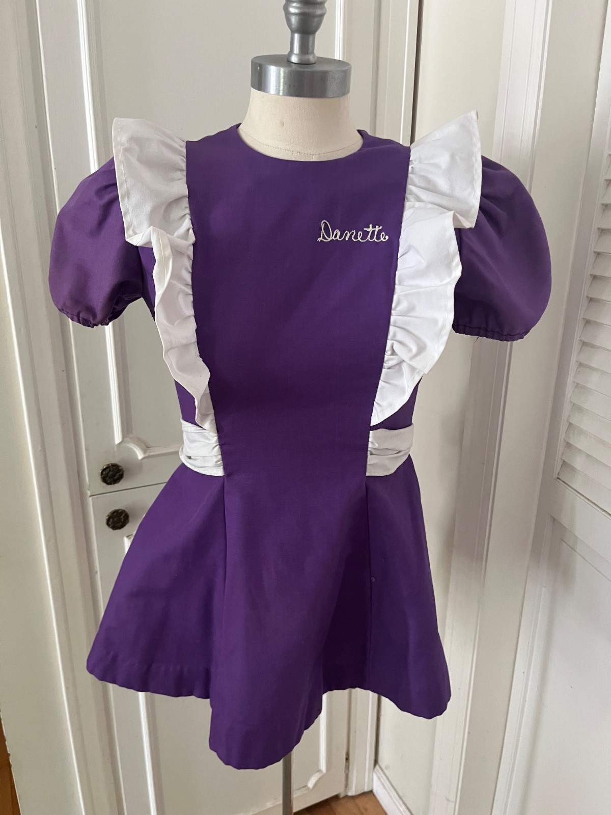Vtg 1960s Waitress~French Maid Uniform Purple Authentic Embroidered Danette XS