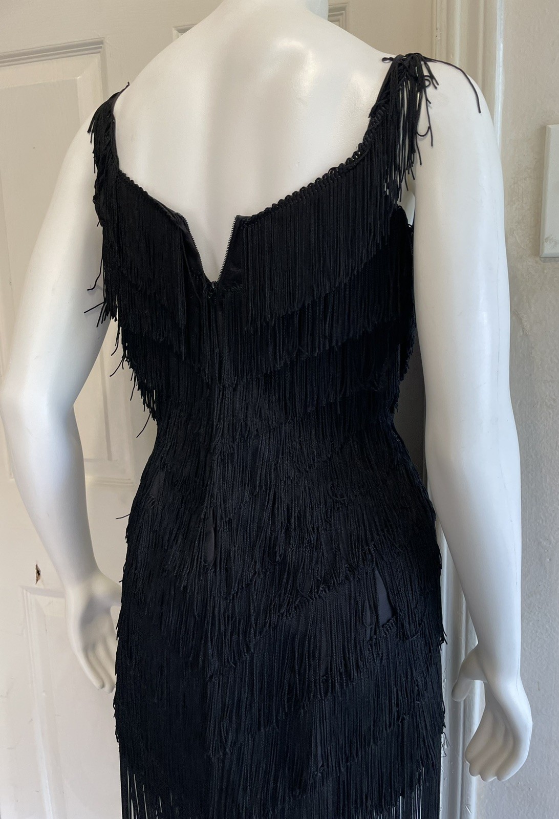 Vintage 80s TD4 by Electra Fringed Flapper Black Classic Dress Size 3/4 8