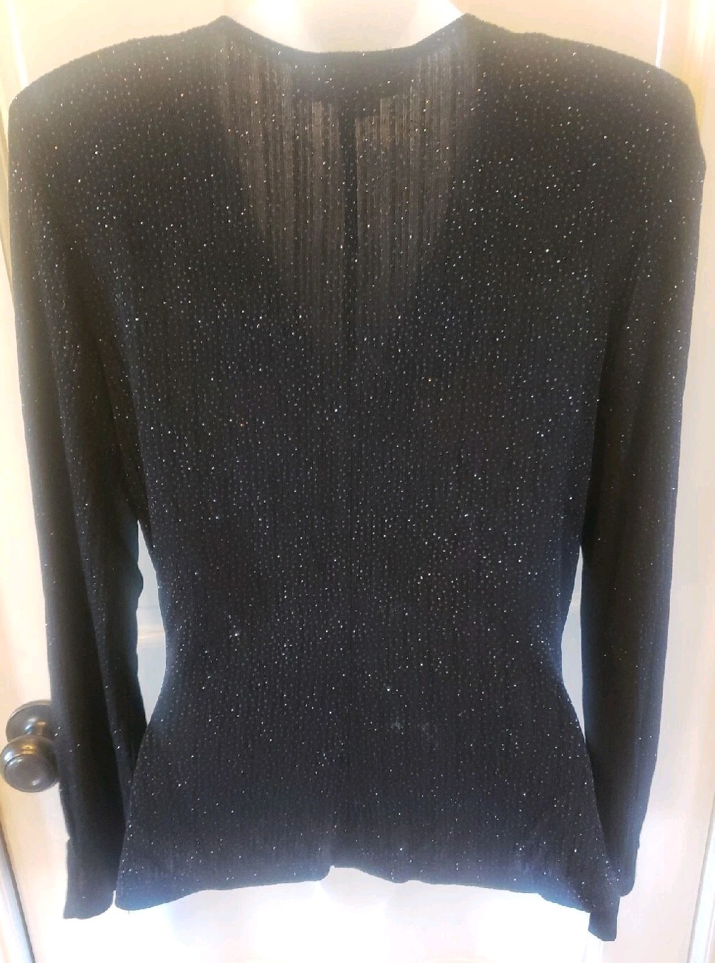 J.R. Nites by Caliendo Pullover Top Black Sparkle Stretch V Neck Vintage SEE