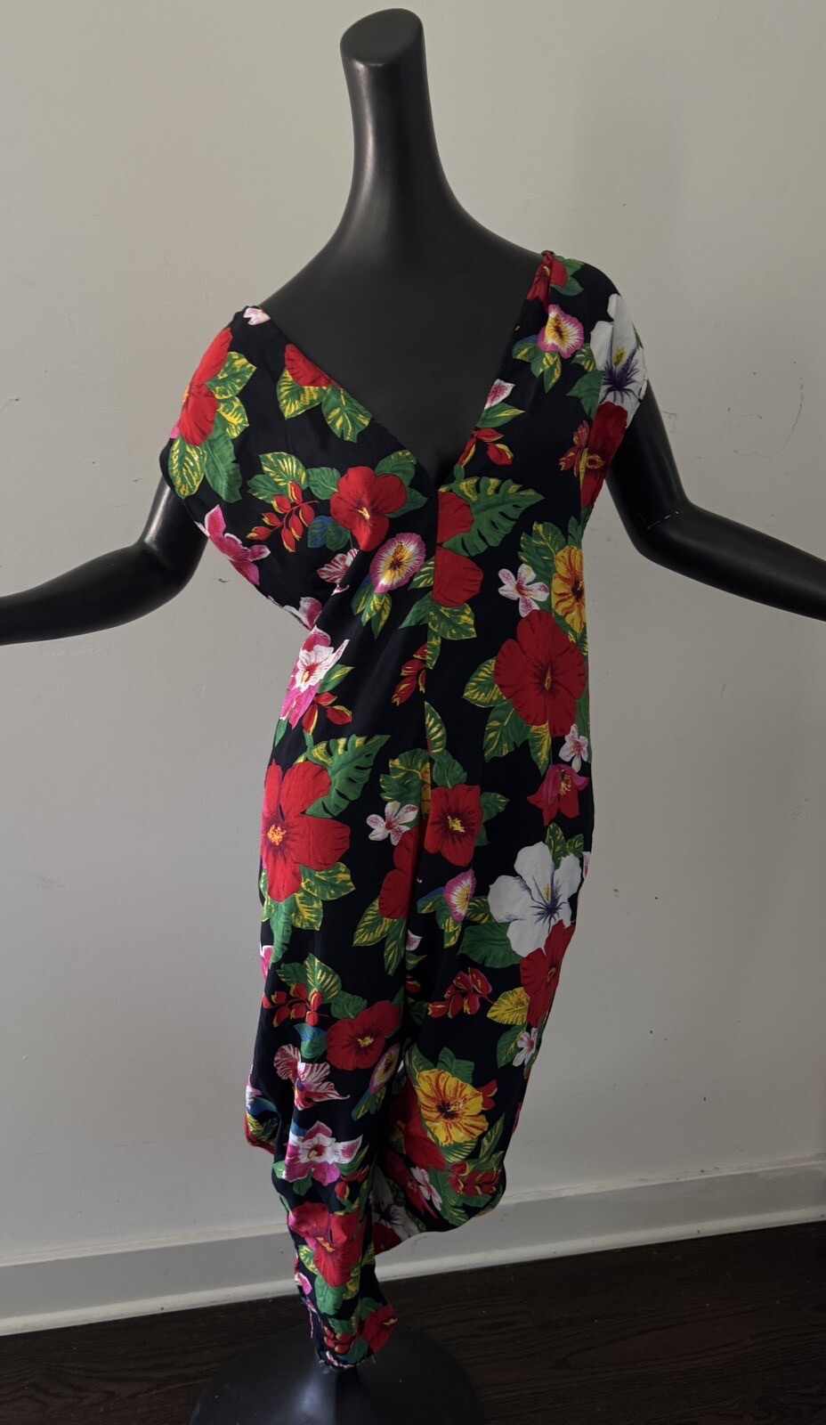 Vtg 80s 90s Jumpsuit Playsuit Rayon Hawaiian Dress Tiki Oasis One Size