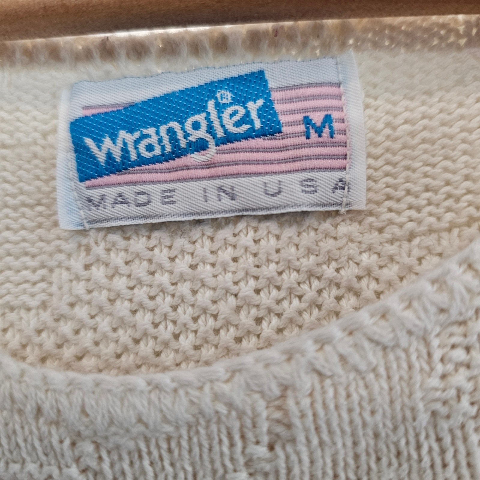Vintage Wrangler Sweater Women Med White Floral Knit Twee Preppy Cottage 80s